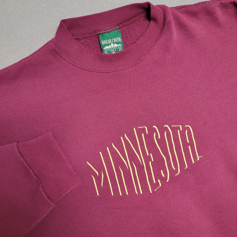 Vintage Briar Creek Minnesota Embroidered Sweatshirt XL Maroon Made in‎ USA 90s